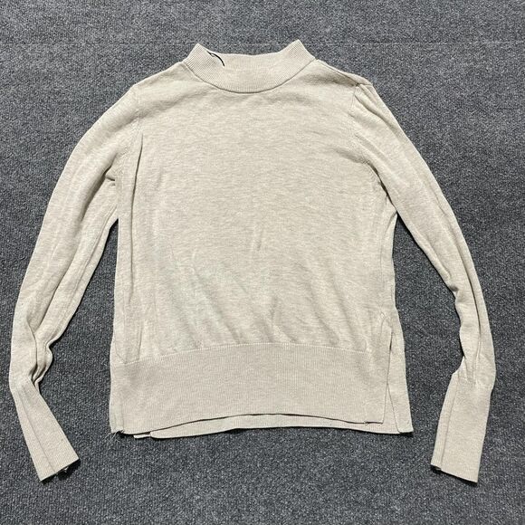 H&M Sweater Mens Medium Beige Mock Neck Pullover Lightweight Knit Wool Blend - Picture 1 of 8